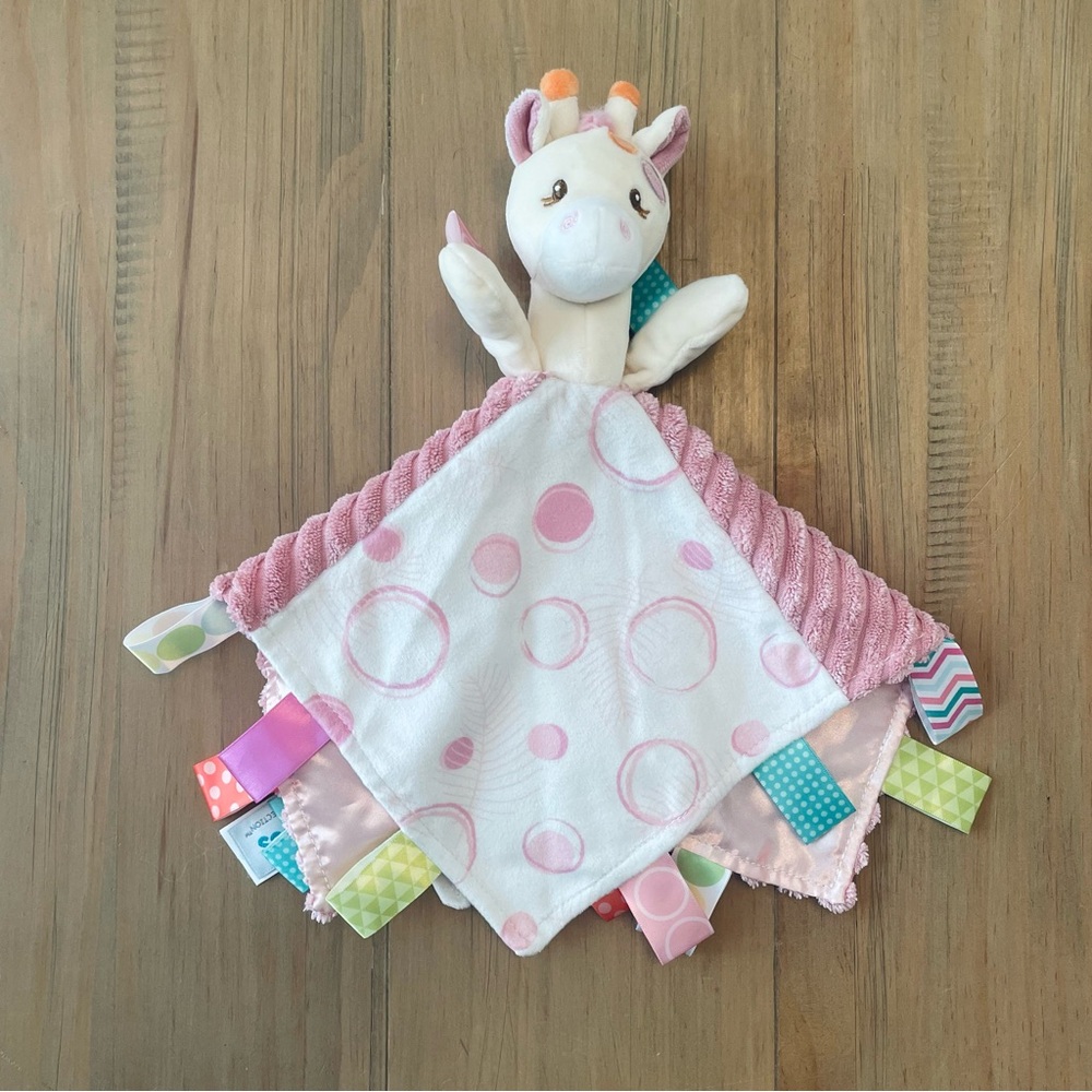 Taggies Mary Meyer Lovey Giraffe Pink White Tags Sensory Baby Toy Blanket
